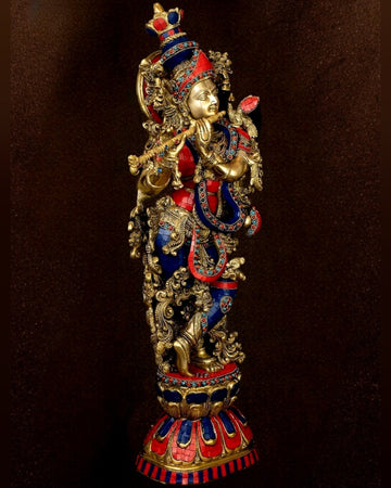 Brass Krishna Idol 30 inch meenakari - Budhshiv.com