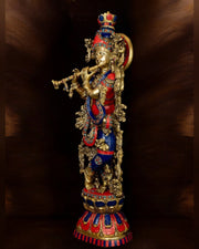 Brass Krishna Idol 30 inch meenakari - Budhshiv.com