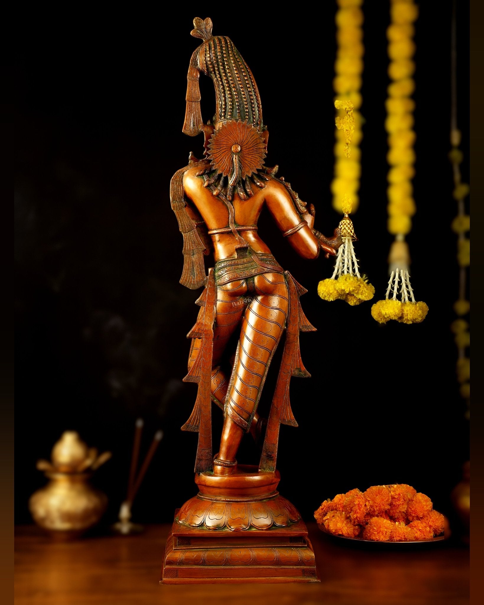 Brass Krishna kerala style Idol 36" - Budhshiv.com