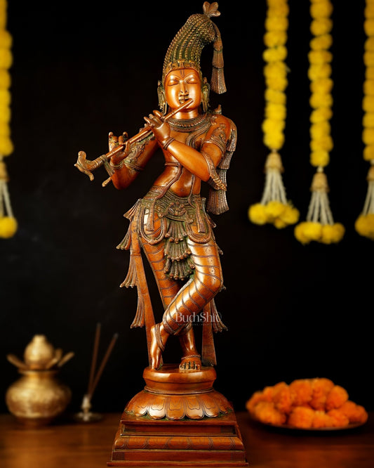 Brass Krishna kerala style Idol 36" - Budhshiv.com