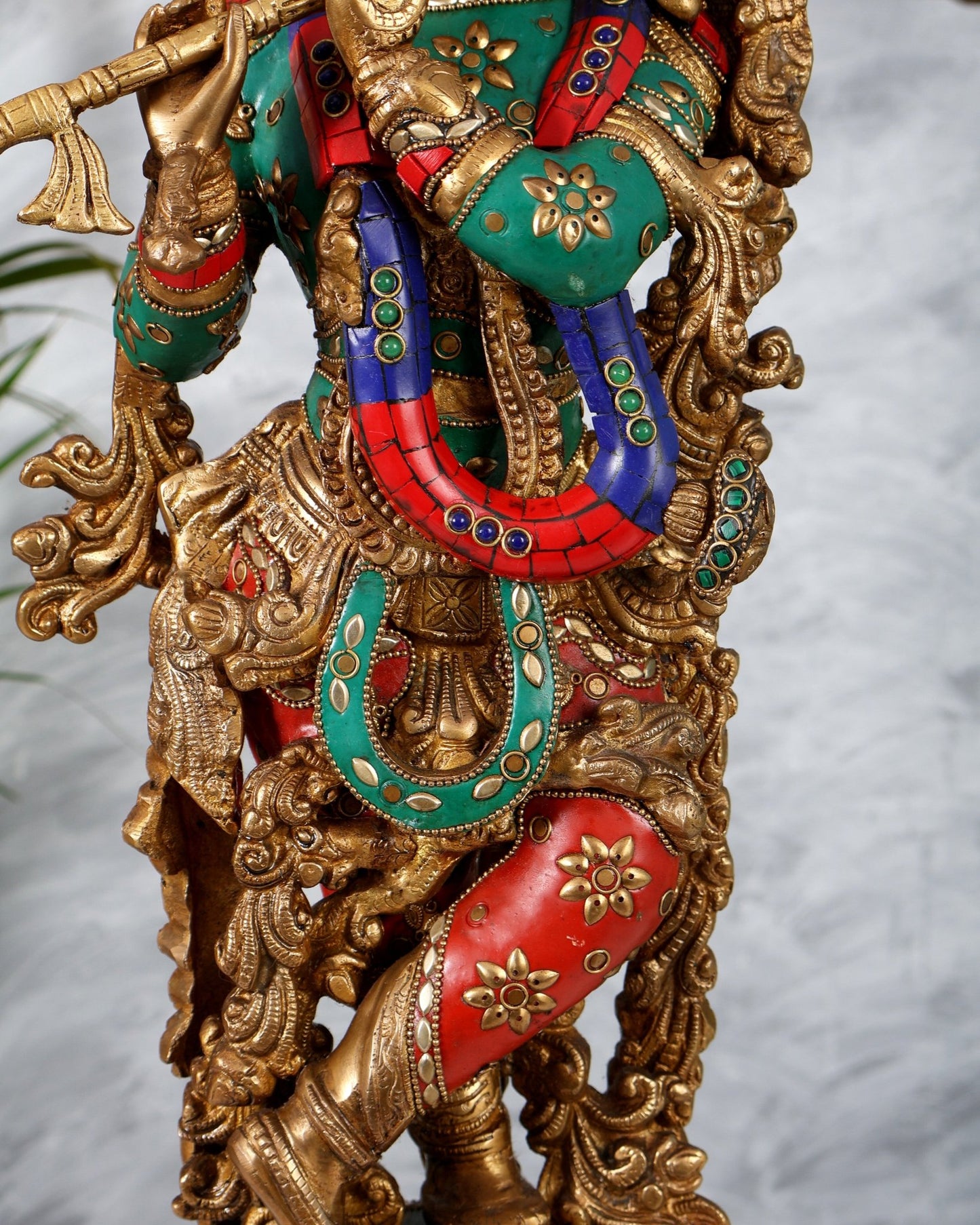 Brass Krishna Playing Flute Statue - 24 Inch - Budhshiv.com