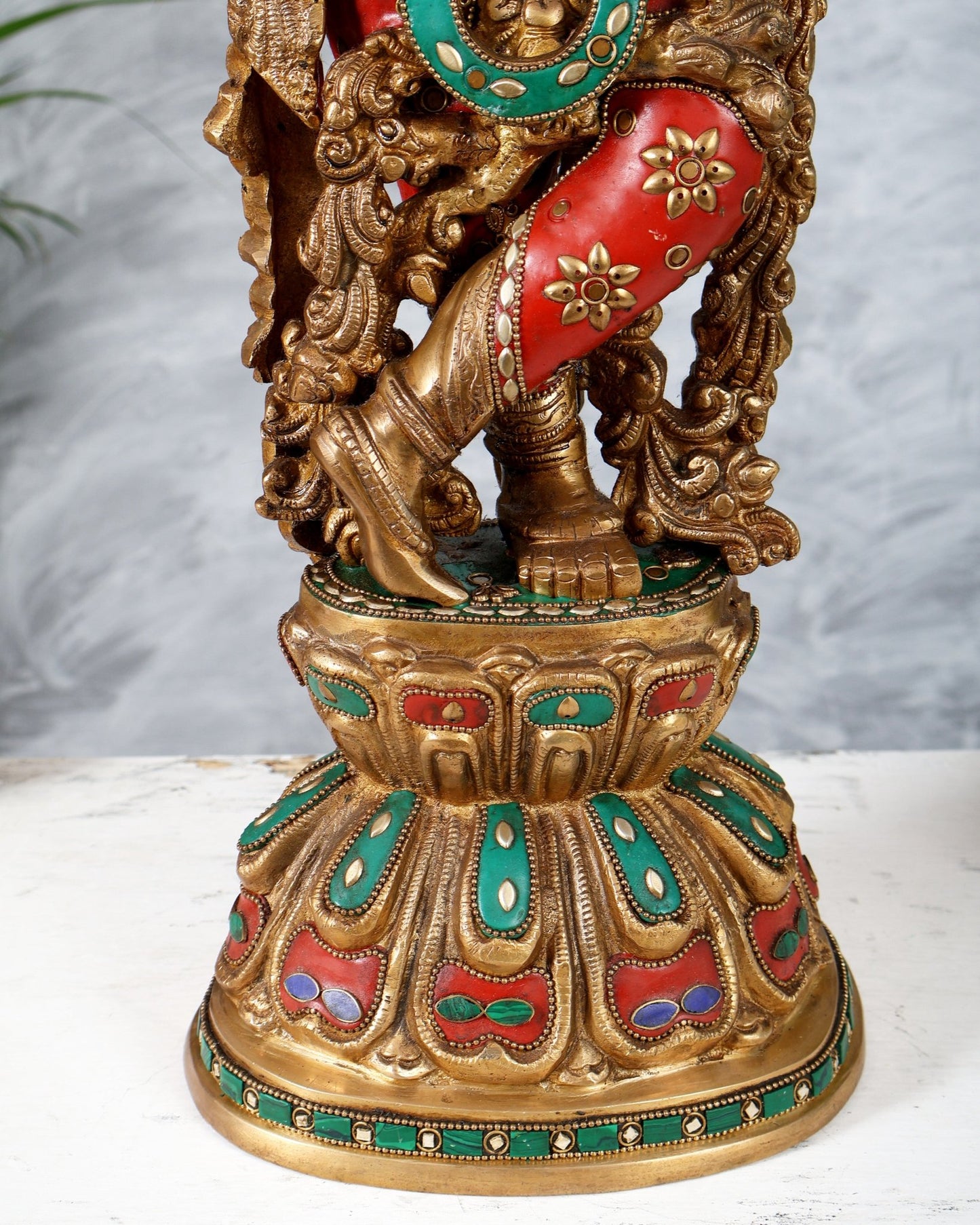 Brass Krishna Playing Flute Statue - 24 Inch - Budhshiv.com