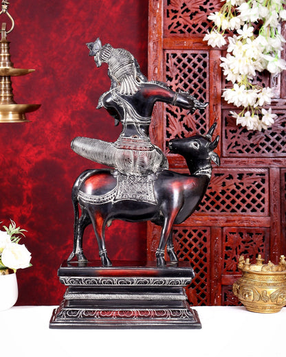 Brass Krishna sitting on Cow Statue| 21 inch grey red and black - Budhshiv.com