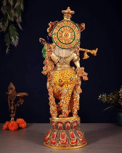 Brass Krishna Statue laakh meenakari work | 18 inch - Budhshiv.com