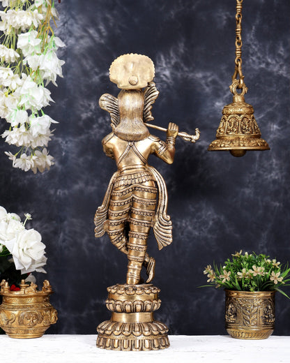 Brass Krishna Statue Unique Design | Pure Brass Lord Krishna Sculpture 20 inch matte finish - Budhshiv.com