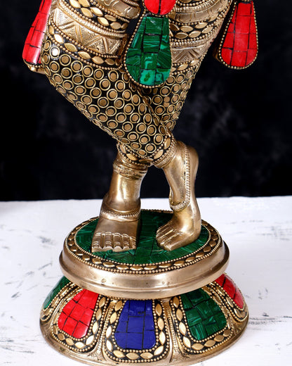Brass Krishna Statue with Rings and Stonework 23 inch - Budhshiv.com