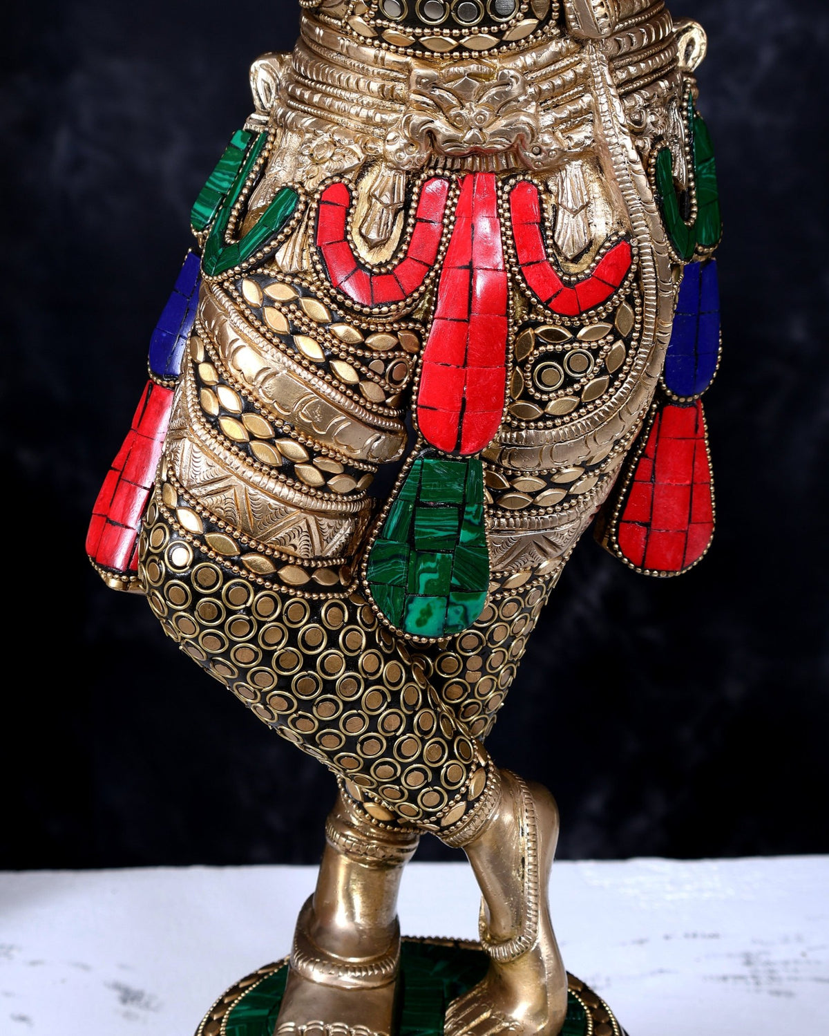 Brass Krishna Statue with Rings and Stonework 23 inch - Budhshiv.com