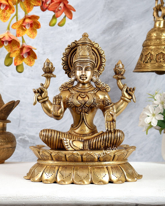 Brass Lakshmi Ganesha Idol Pair on Lotus – Highly Detailed Divine Set (12 Inches Each) - Budhshiv.com