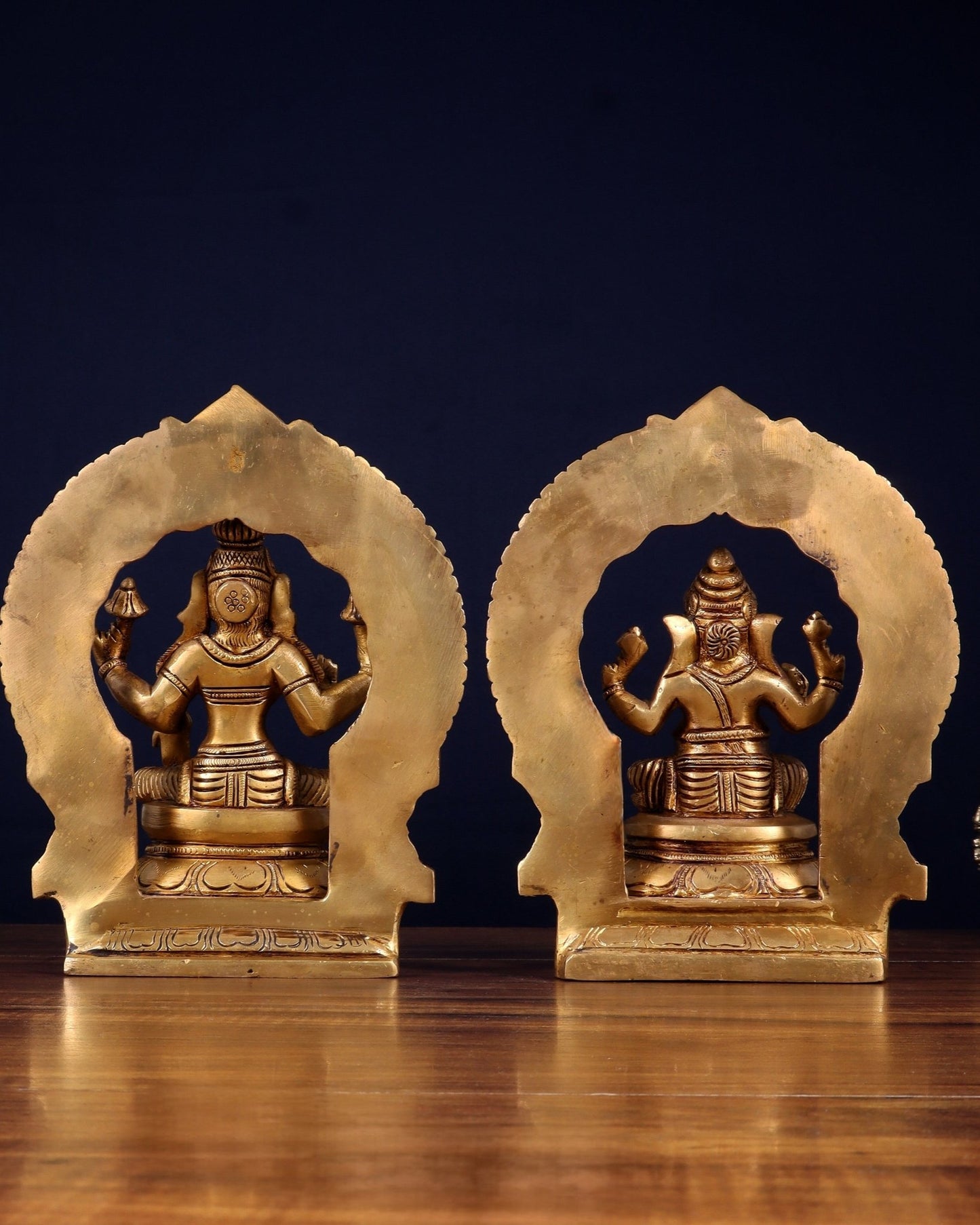 Brass Lakshmi Ganesha Idol Set with Prabhavali – Divine Arch Pair (8.5 Inches Each) - Budhshiv.com