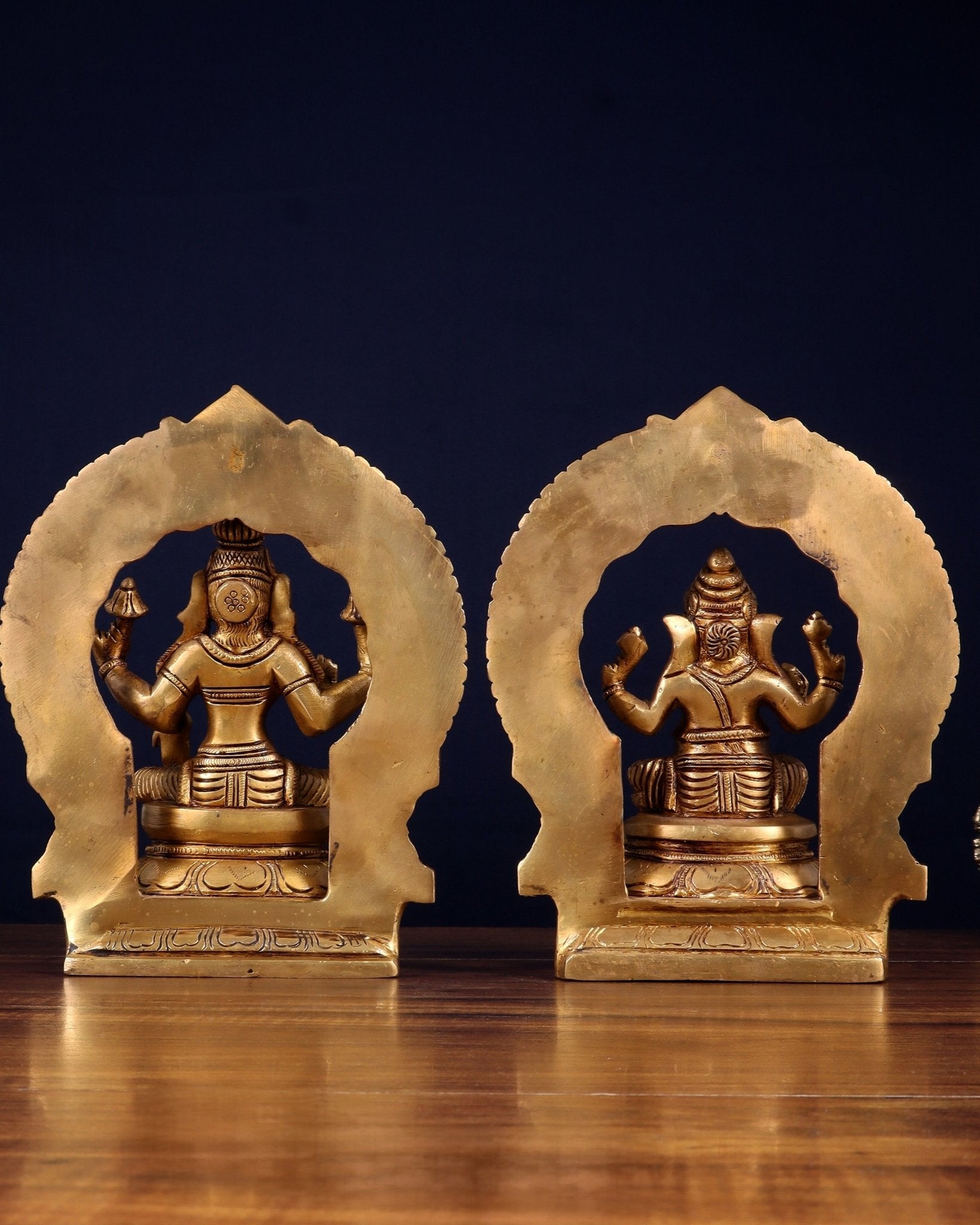 Brass Lakshmi Ganesha Idol Set with Prabhavali – Divine Arch Pair (8.5 Inches Each) - Budhshiv.com