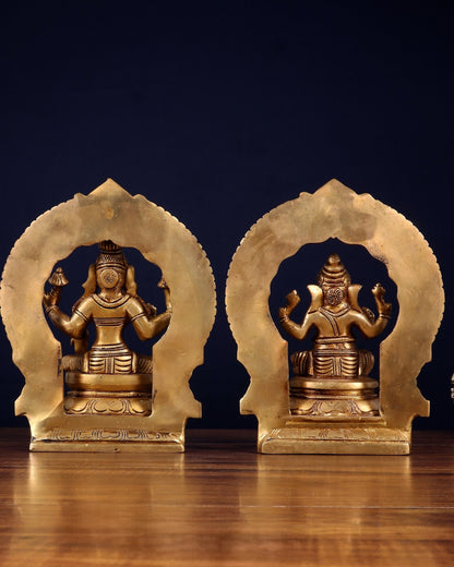 Brass Lakshmi Ganesha Idol Set with Prabhavali – Divine Arch Pair (8.5 Inches Each) - Budhshiv.com
