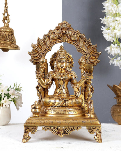 Brass Lakshmi Ganesha Saraswati Set with Prabhavali – Handcrafted Divine Temple Idol Set 14 inch - Budhshiv.com