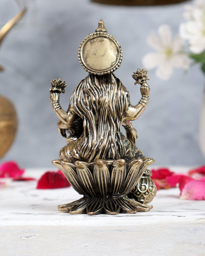 Brass Lakshmi Idol Seated on Lotus 4 inch - Budhshiv.com