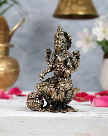 Brass Lakshmi Idol Seated on Lotus 4 inch - Budhshiv.com