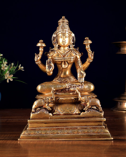 Brass Lakshmi Idol – Superfine Brass Goddess Murti 9 inch - Budhshiv.com
