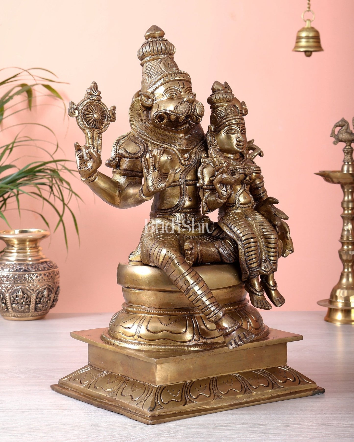 Brass Lakshmi Narasimha Swamy Statue 15" - Budhshiv.com