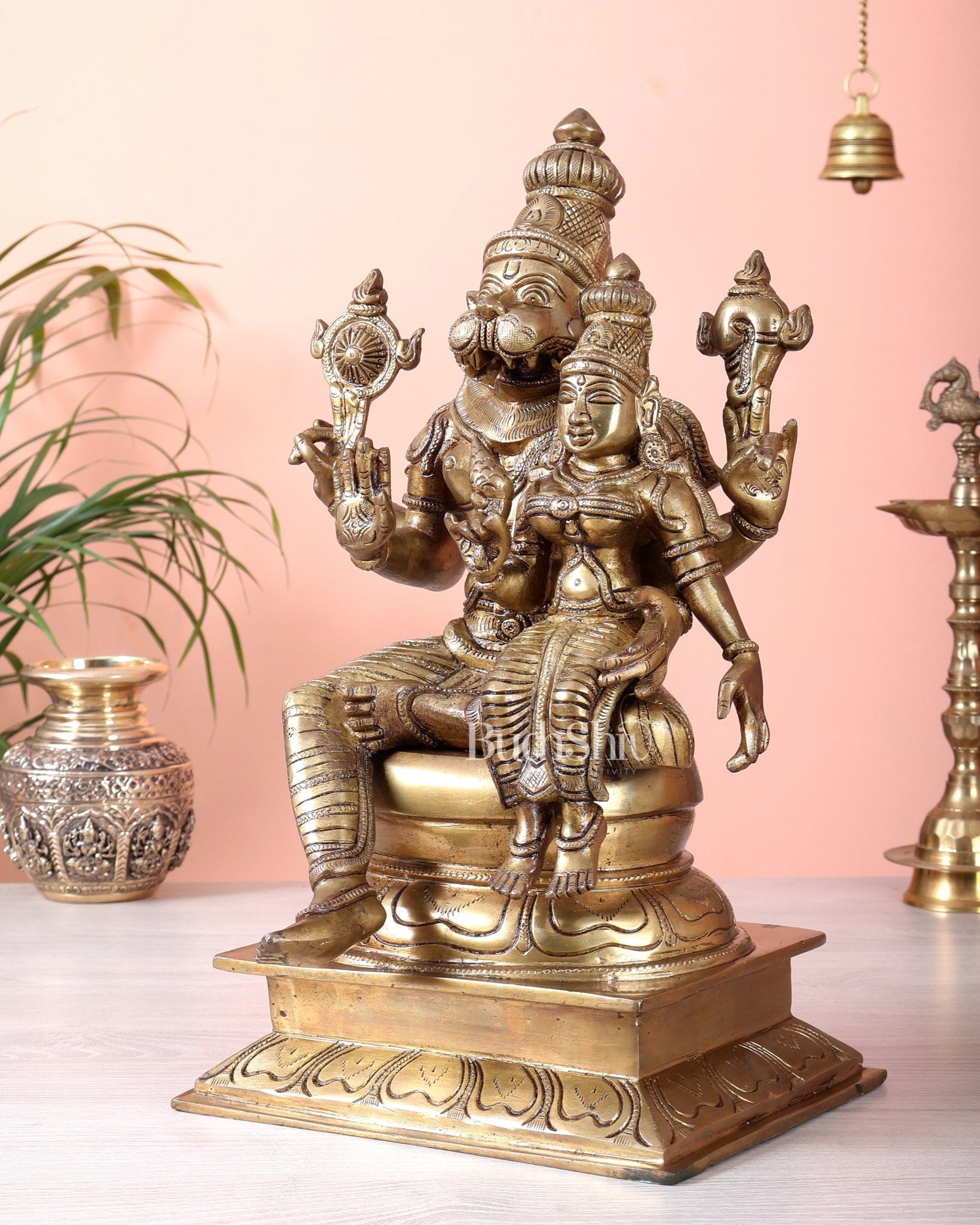 Brass Lakshmi Narasimha Swamy Statue 15" - Budhshiv.com