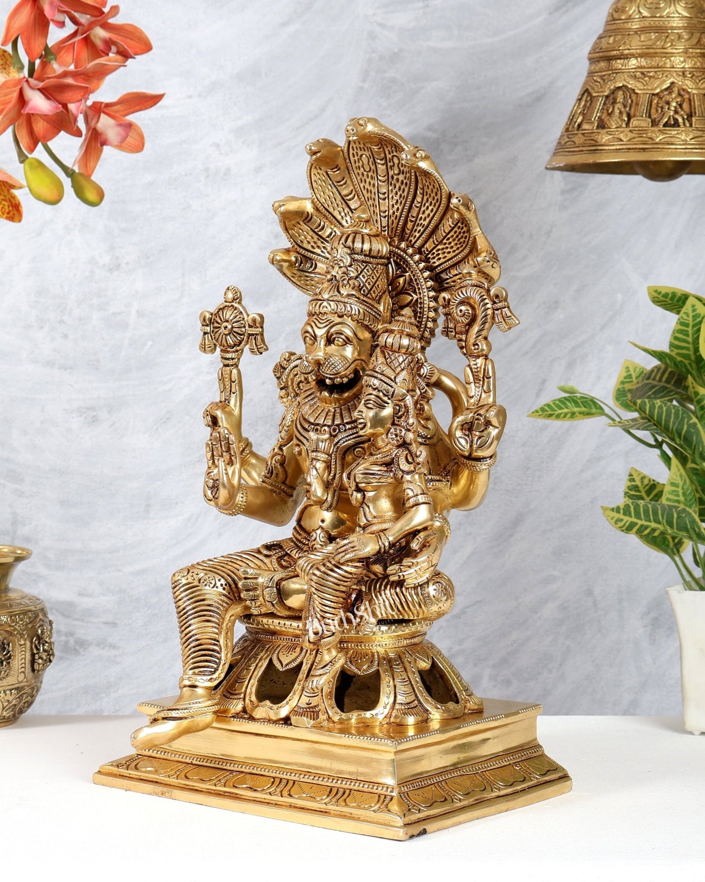 Brass Lakshmi Narasimha Swamy with sheshanaag idol 15 inch - Budhshiv.com