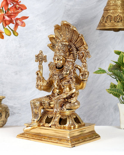 Brass Lakshmi Narasimha Swamy with sheshanaag idol 15 inch - Budhshiv.com