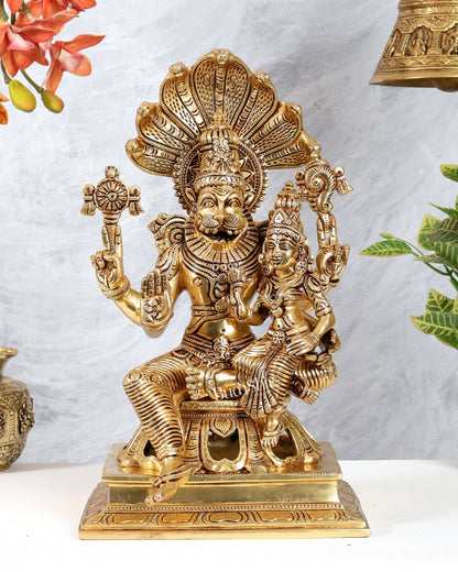 Brass Lakshmi Narasimha Swamy with sheshanaag idol 15 inch - Budhshiv.com