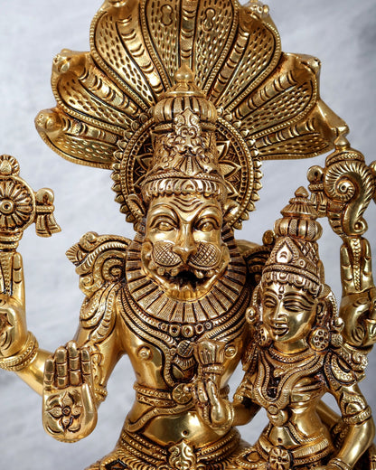 Brass Lakshmi Narasimha Swamy with sheshanaag idol 15 inch - Budhshiv.com