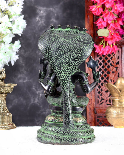 Brass Lakshmi Narasimha Swamy with Sheshanaag Peetha 12.5 inch Black and green - Budhshiv.com