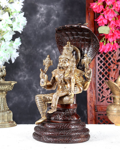 Brass Lakshmi Narasimha Swamy with Sheshanaag Peetha 12.5 inch dual tone - Budhshiv.com