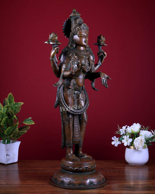 Brass Lakshmi Statue standing blessing mudra – 24.5” chola bronze layer - Budhshiv.com