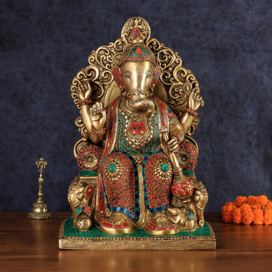 Brass Lalbaug Ka Raja Ganapati Statue - 17" - Budhshiv.com