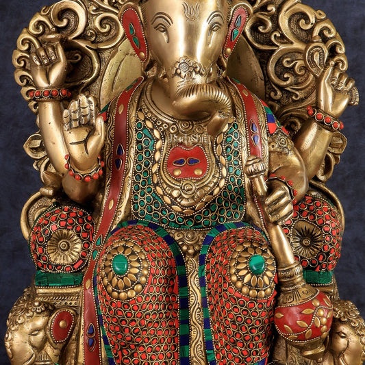 Brass Lalbaug Ka Raja Ganapati Statue - 17" - Budhshiv.com