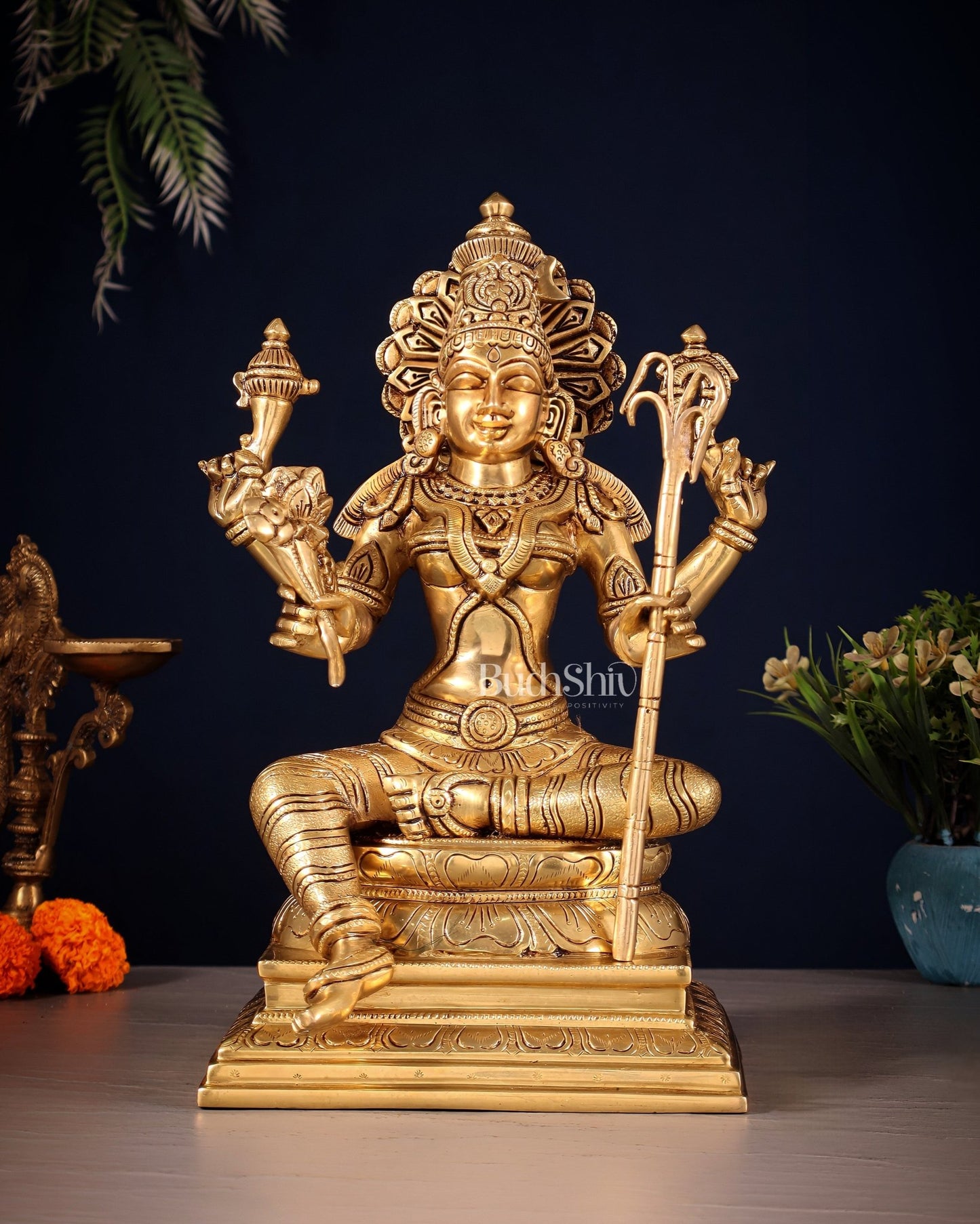 Brass Lalita Devi Idol – Rajarajeshwari Superfine Carvings | 12 inch - Budhshiv.com