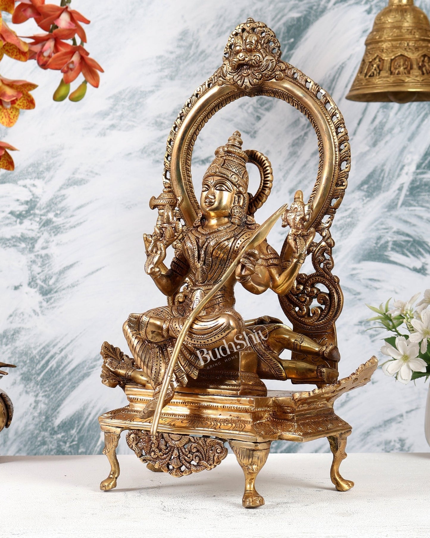 Brass Lalita Devi Seated on Shiva Idol – Raja Rajeshwari Divine Murti (16.5 Inches) - Budhshiv.com