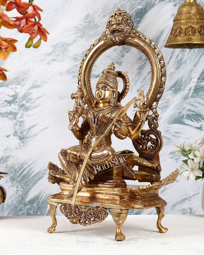 Brass Lalita Devi Seated on Shiva Idol – Raja Rajeshwari Divine Murti (16.5 Inches) - Budhshiv.com