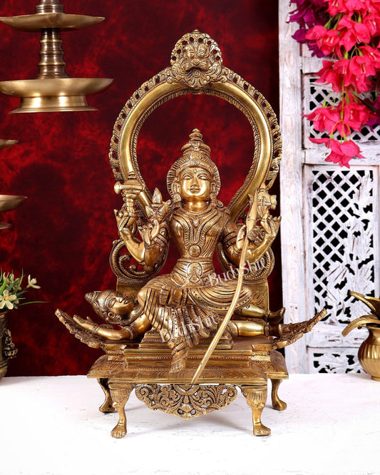 Brass Lalita Devi Seated on Shiva Idol – Raja Rajeshwari Divine Murti (16.5 Inches) - Budhshiv.com