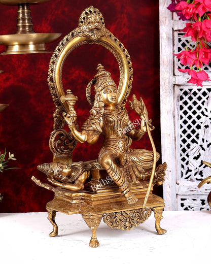 Brass Lalita Devi Seated on Shiva Idol – Raja Rajeshwari Divine Murti (16.5 Inches) - Budhshiv.com