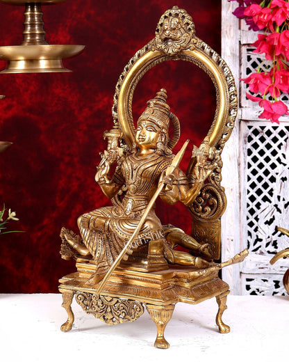 Brass Lalita Devi Seated on Shiva Idol – Raja Rajeshwari Divine Murti (16.5 Inches) - Budhshiv.com