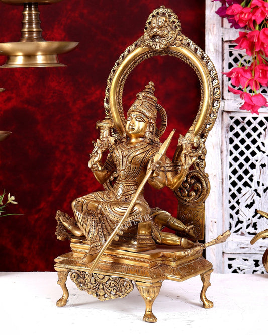 Brass Lalita Devi Seated on Shiva Idol – Raja Rajeshwari Divine Murti (16.5 Inches) - Budhshiv.com