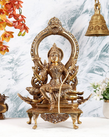 Brass Lalita Devi Seated on Shiva Idol – Raja Rajeshwari Divine Murti (16.5 Inches) - Budhshiv.com
