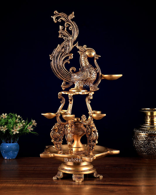 Brass Large Annampakshi Diya Samai Oil Lamp – Multiple Wicks 18 inch - Budhshiv.com