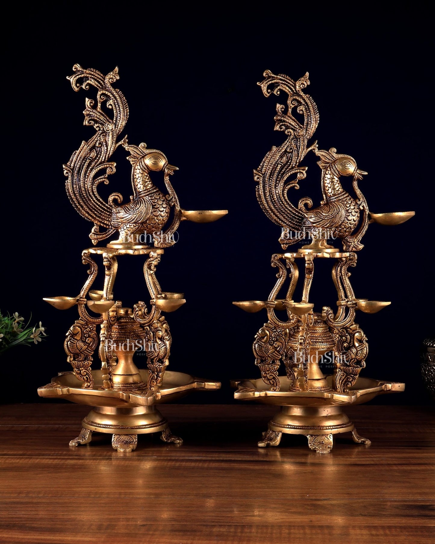 Brass Large Annampakshi Diya Samai Oil Lamps pair – Multiple Wicks 18 inch - Budhshiv.com
