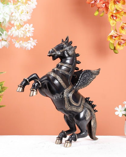 Brass large Black Flying Horse Pegasus Showpiece 12 inch large - Budhshiv.com