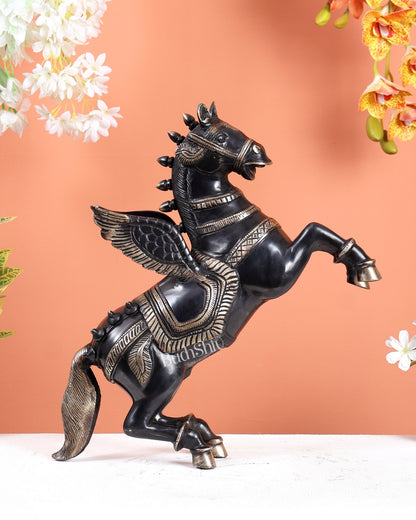 Brass large Black Flying Horse Pegasus Showpiece 12 inch large - Budhshiv.com
