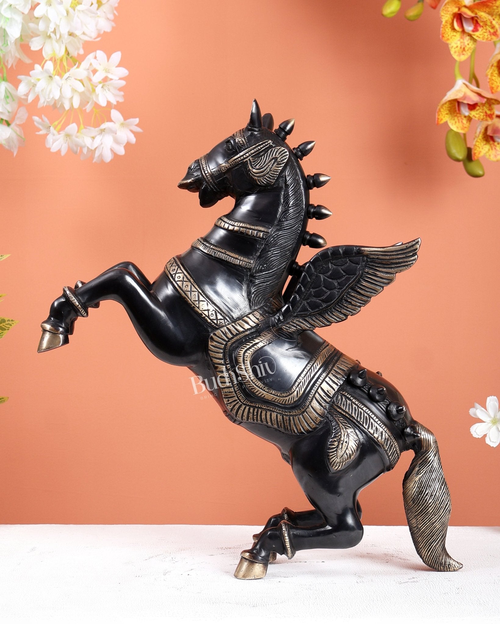 Brass large Black Flying Horse Pegasus Showpiece 12 inch large - Budhshiv.com