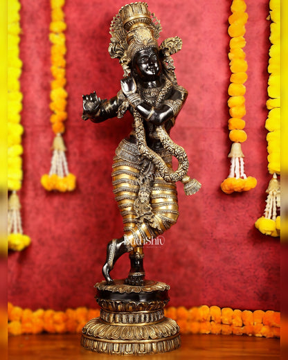 Brass Large black Krishna Statue - 46 inch - Budhshiv.com
