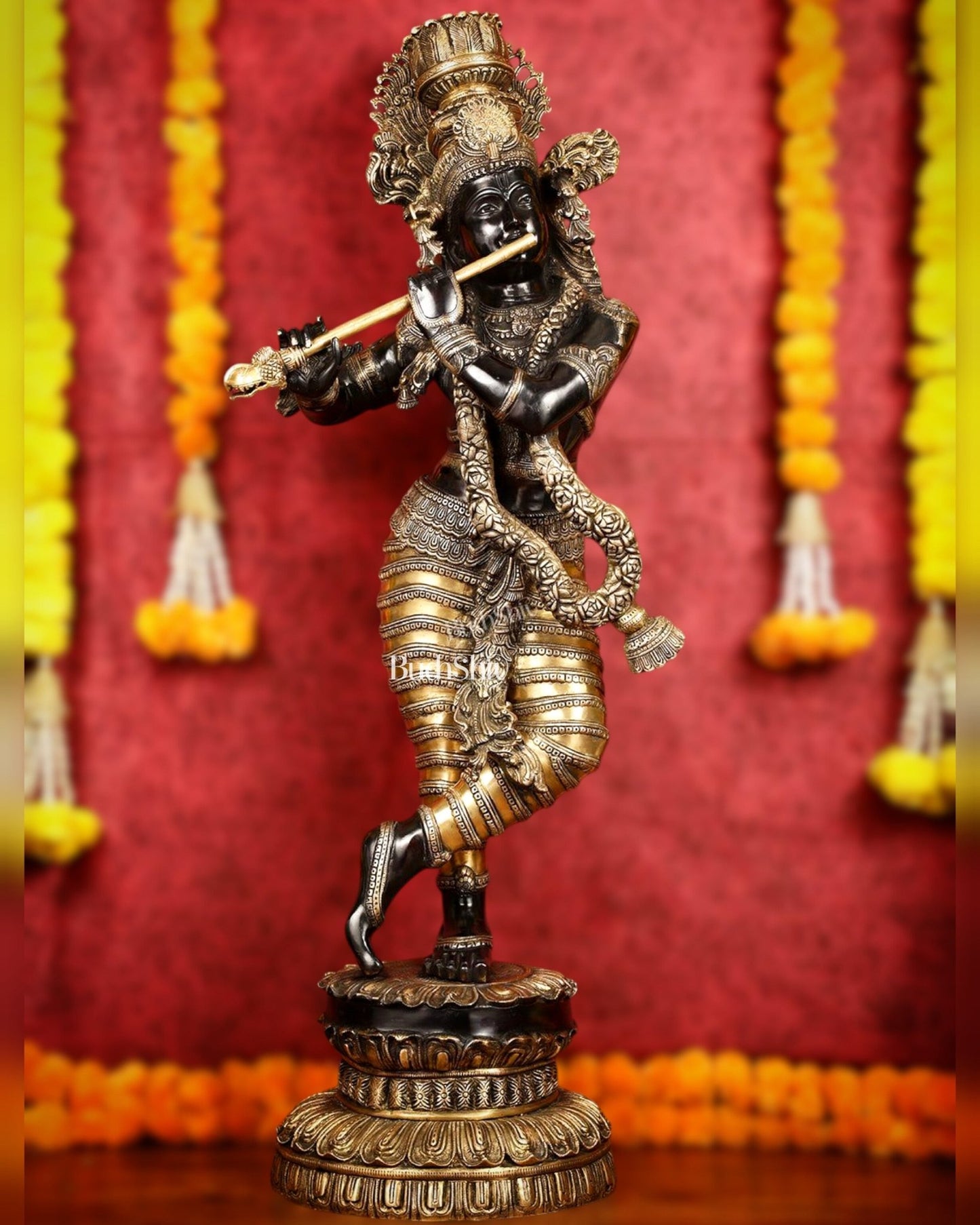 Brass Large black Krishna Statue - 46 inch - Budhshiv.com