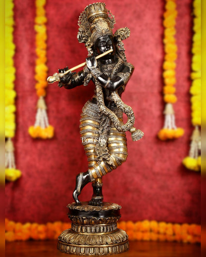 Brass Large black Krishna Statue - 46 inch - Budhshiv.com