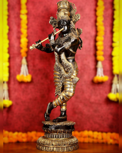 Brass Large black Krishna Statue - 46 inch - Budhshiv.com