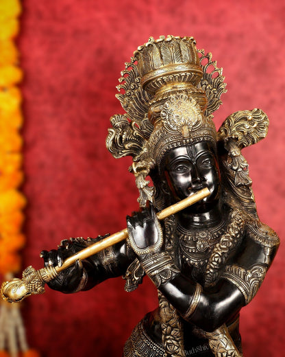 Brass Large black Krishna Statue - 46 inch - Budhshiv.com