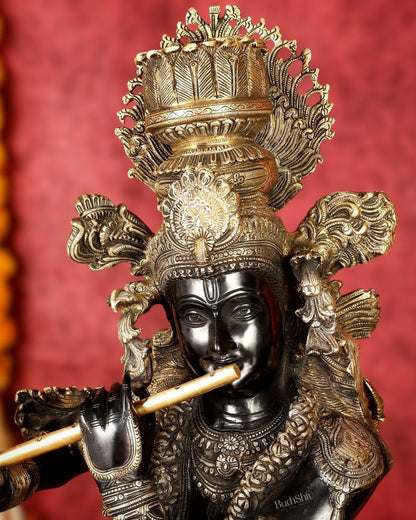Brass Large black Krishna Statue - 46 inch - Budhshiv.com