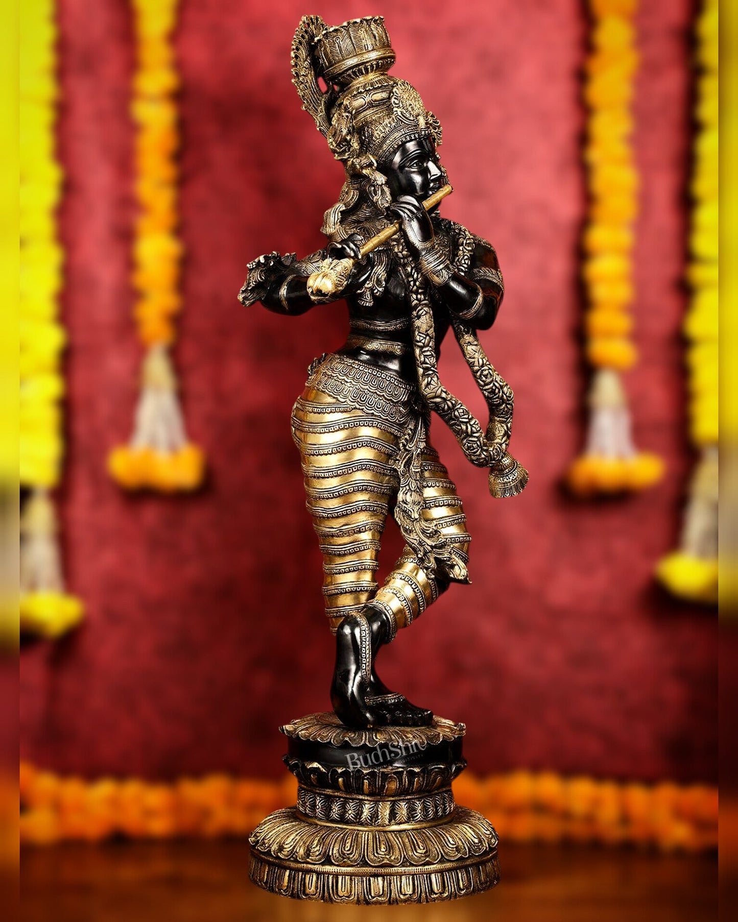 Brass Large black Krishna Statue - 46 inch - Budhshiv.com